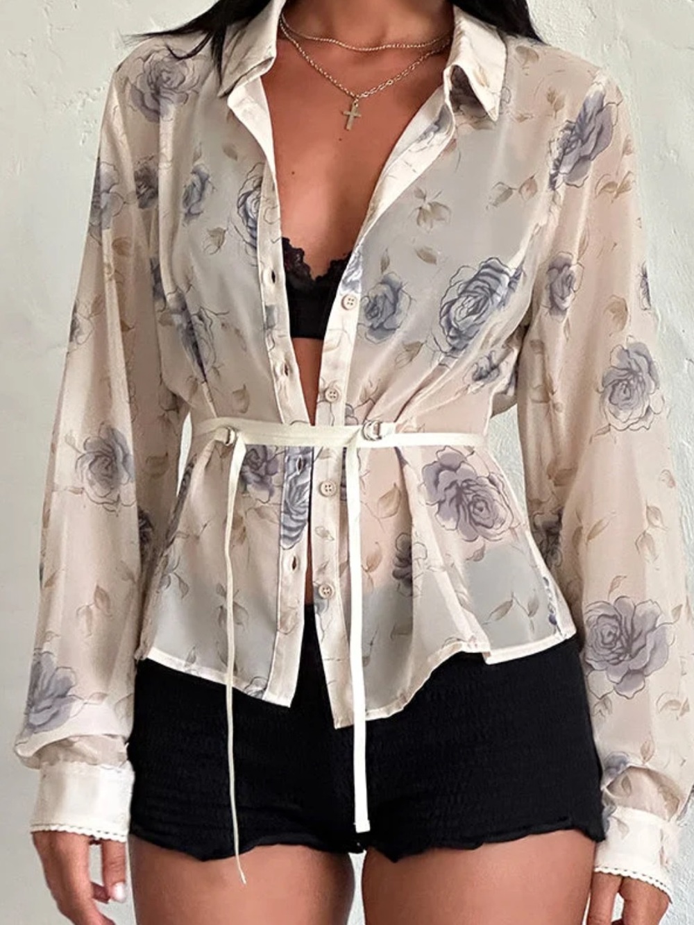 Motel Rocks Christabel Shirt In Wild Rose Blue